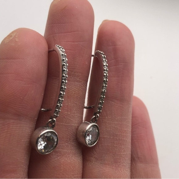 𝅺vintage Sterling & Cz Stone Drop Sparkly Statement Earrings 1.1” - Picture 5 of 7